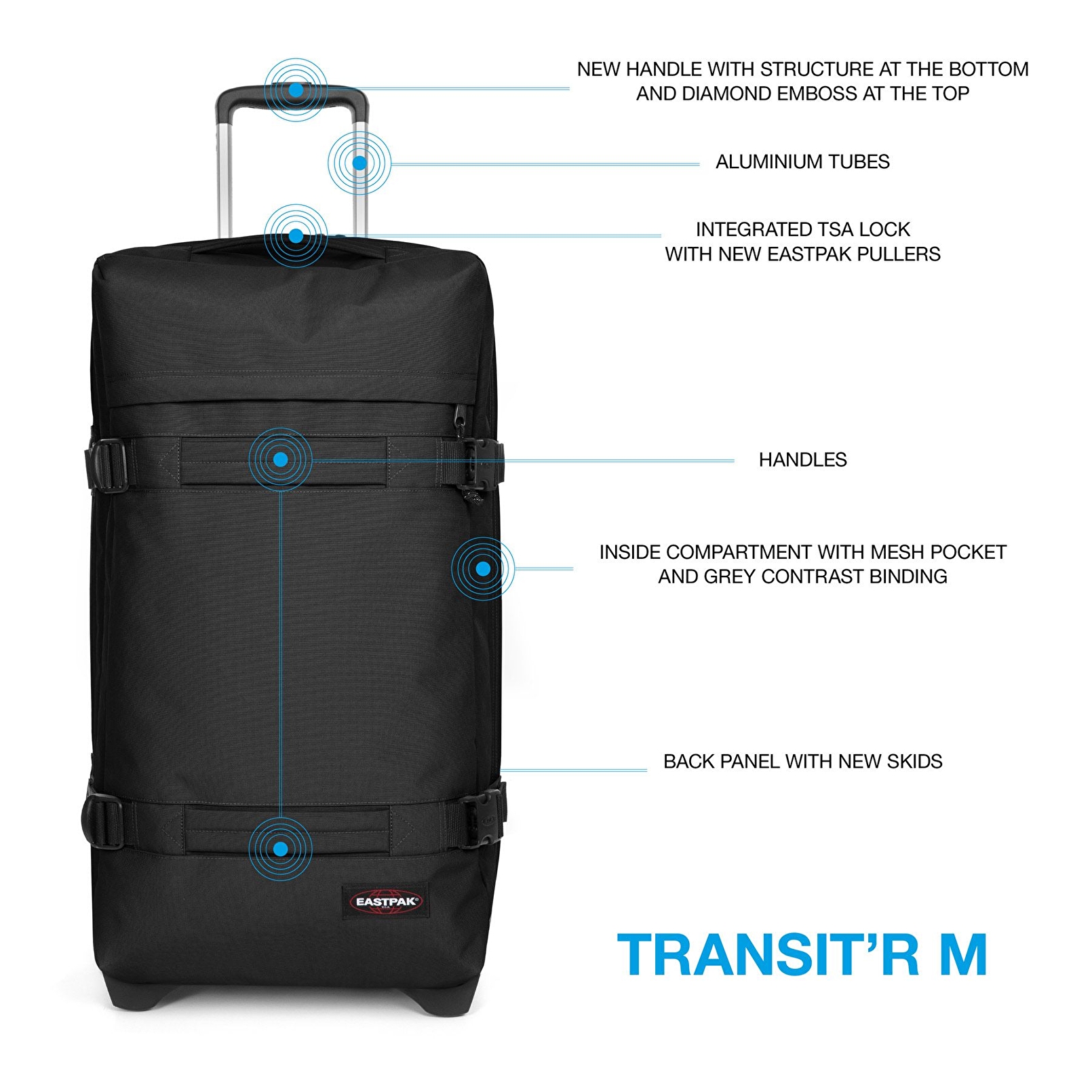 Eastpak TRANSIT'R M BLACK TEKERLEKLİ VALİZ