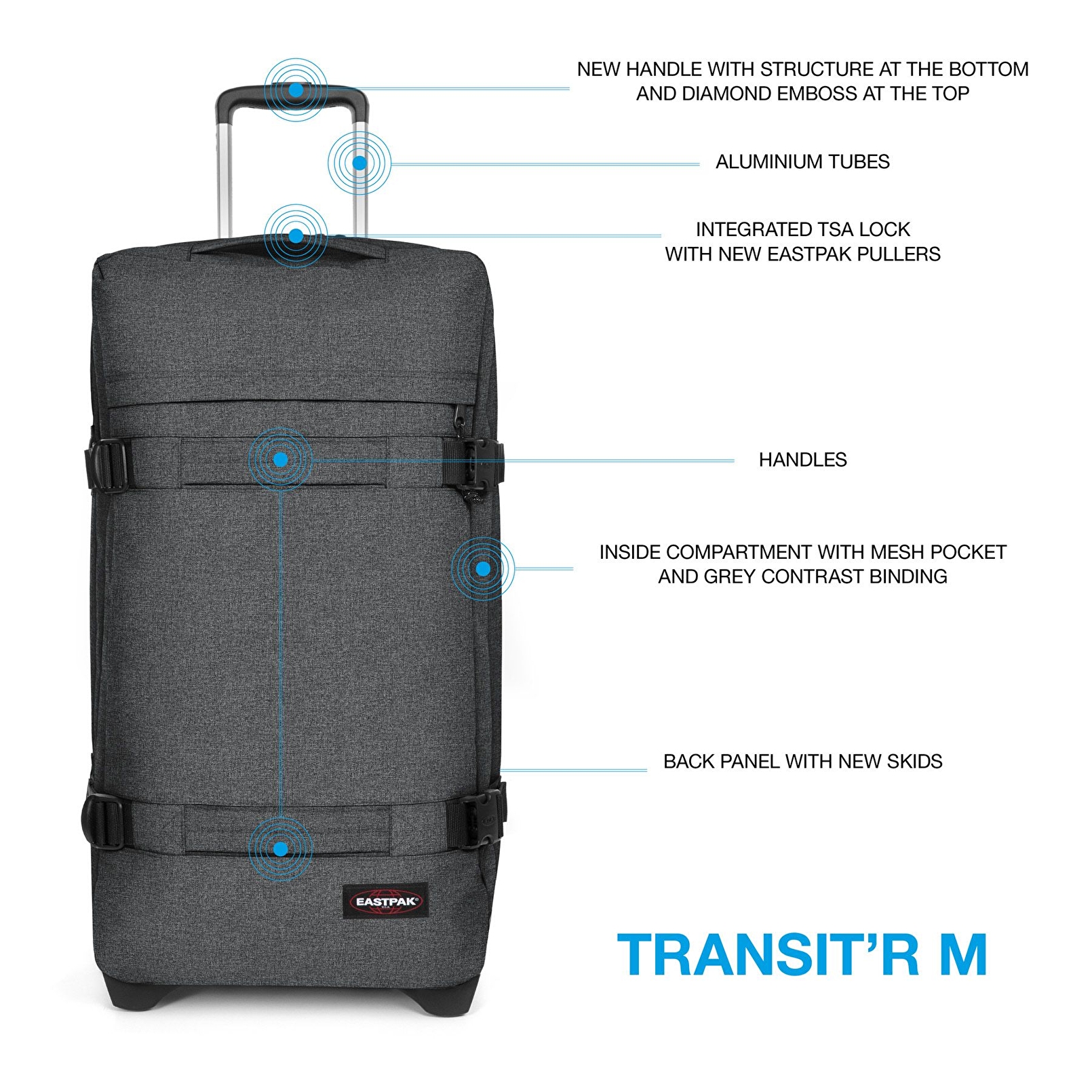 Eastpak TRANSIT'R M BLACK DENIM TEKERLEKLİ VALİZ