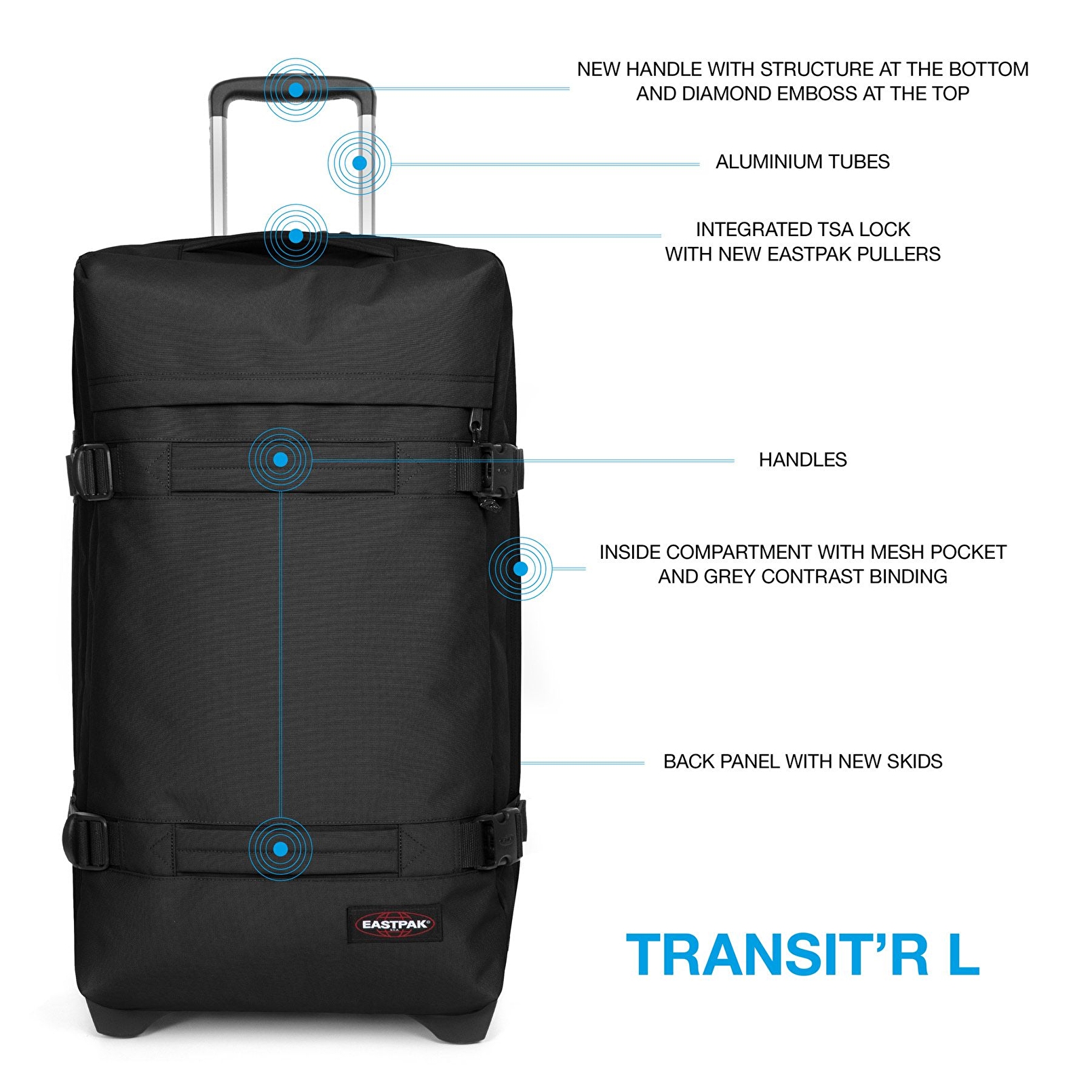 Eastpak TRANSIT'R L BLACK TEKERLEKLİ VALİZ