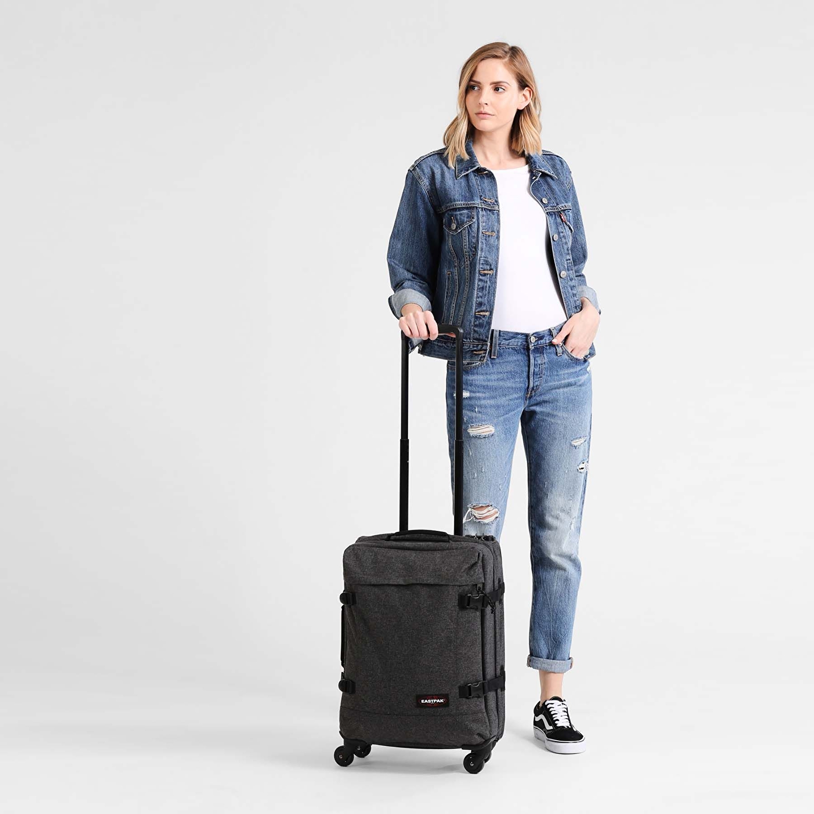 Eastpak TRANS4 S BLACK DENIM TEKERLEKLİ VALİZ
